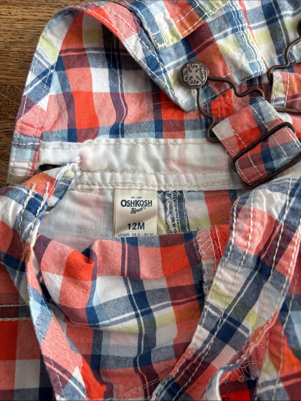OshKosh B'gosh Plaid and Checkered Overall Shorts size 12 M Great Condition! - Picture 8 of 9